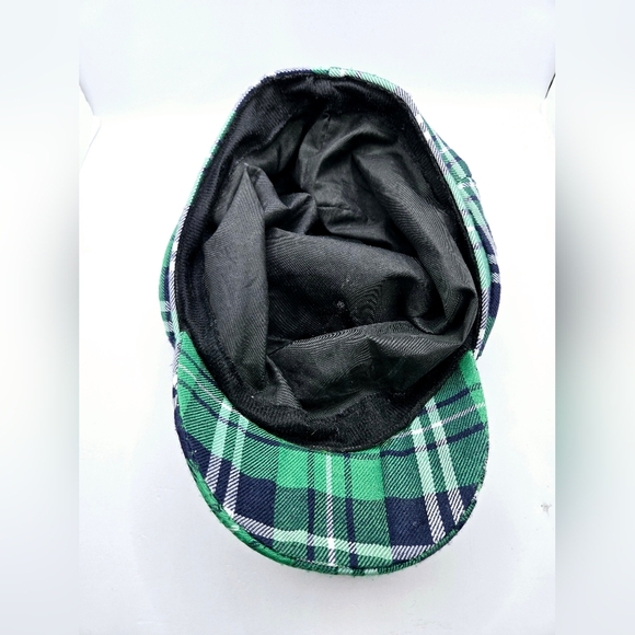 Plaid Scottish Golf Hat Green White Gatsby Beret Fabric - Picture 5 of 7
